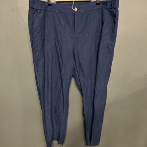 Liz Claiborne Womens Pants Sz XXL Linen Blend Blue Pockets Relaxed Casual